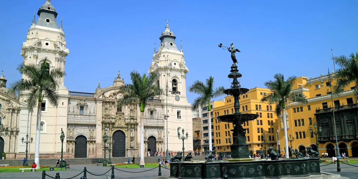 Historic Plaza Mayor in Centro Histórico, Lima, Peru, showcasing colonial architecture and cultural heritage
