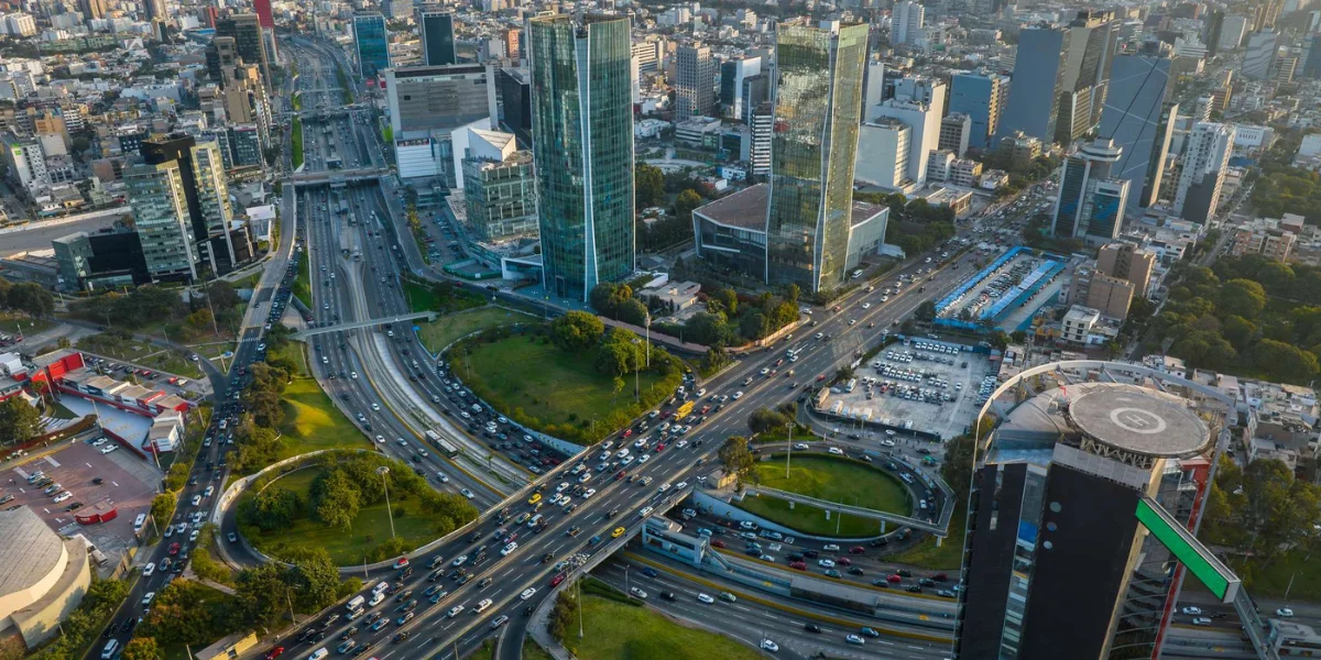 Tree-lined streets and luxury hotels in San Isidro, Lima, Peru.
