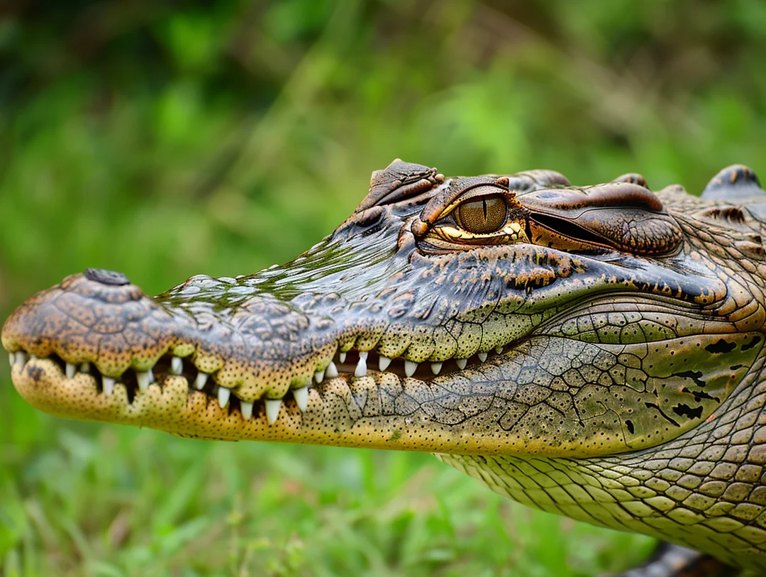 Black caiman seen during a river safari in Manu National Park Peru