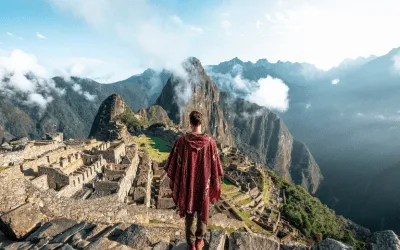 Traveler overlooking Machu Picchu in Peru