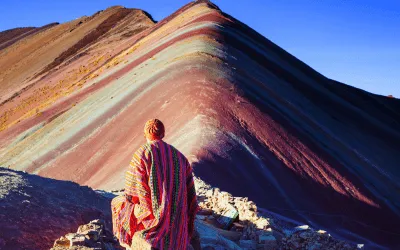 Rainbow Mountain in Peru with traveler