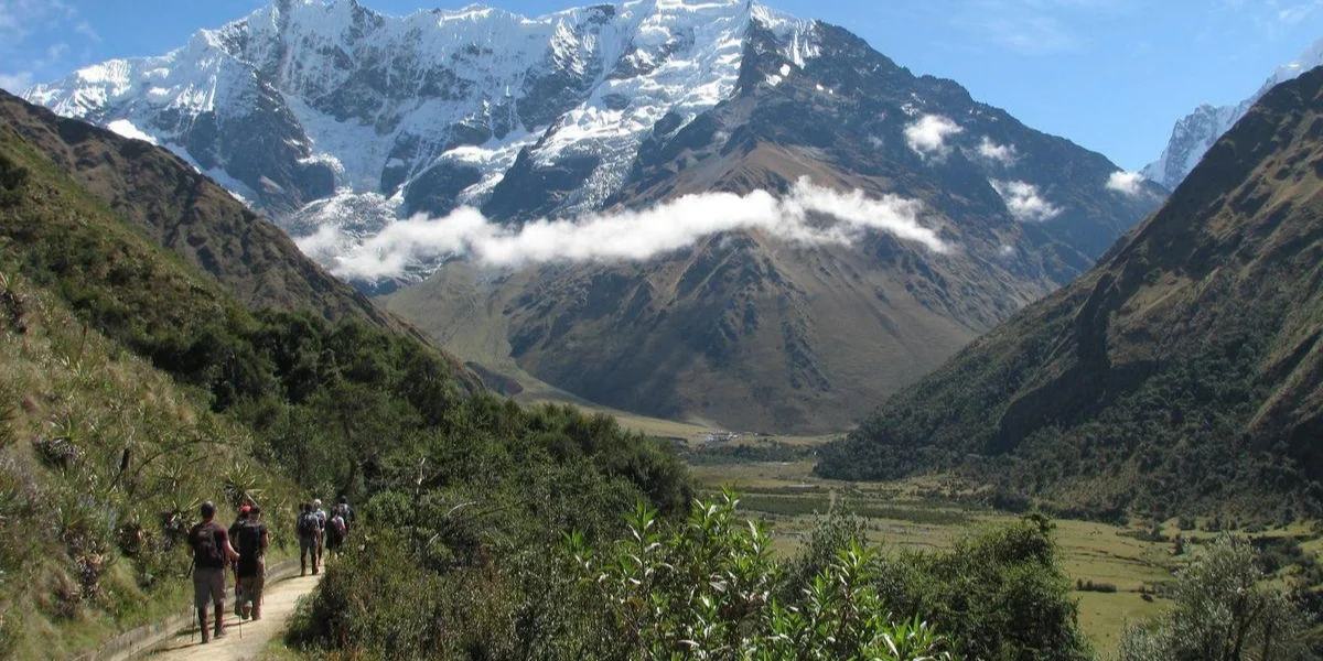 Hikers trekking through the Andes on the way to Machu Picchu in Peru