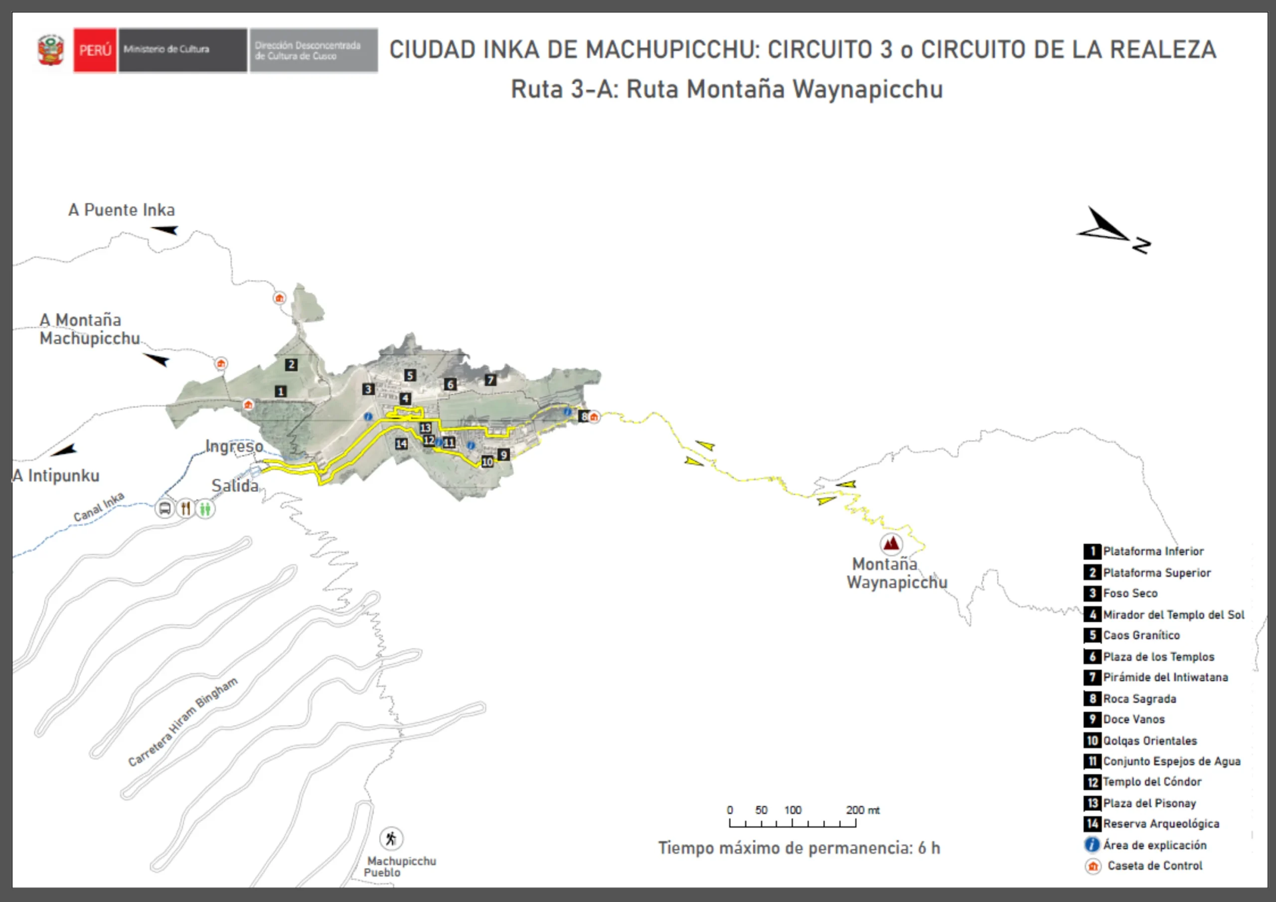 Machu Picchu Circuit 3-A map showing the Waynapicchu Mountain route