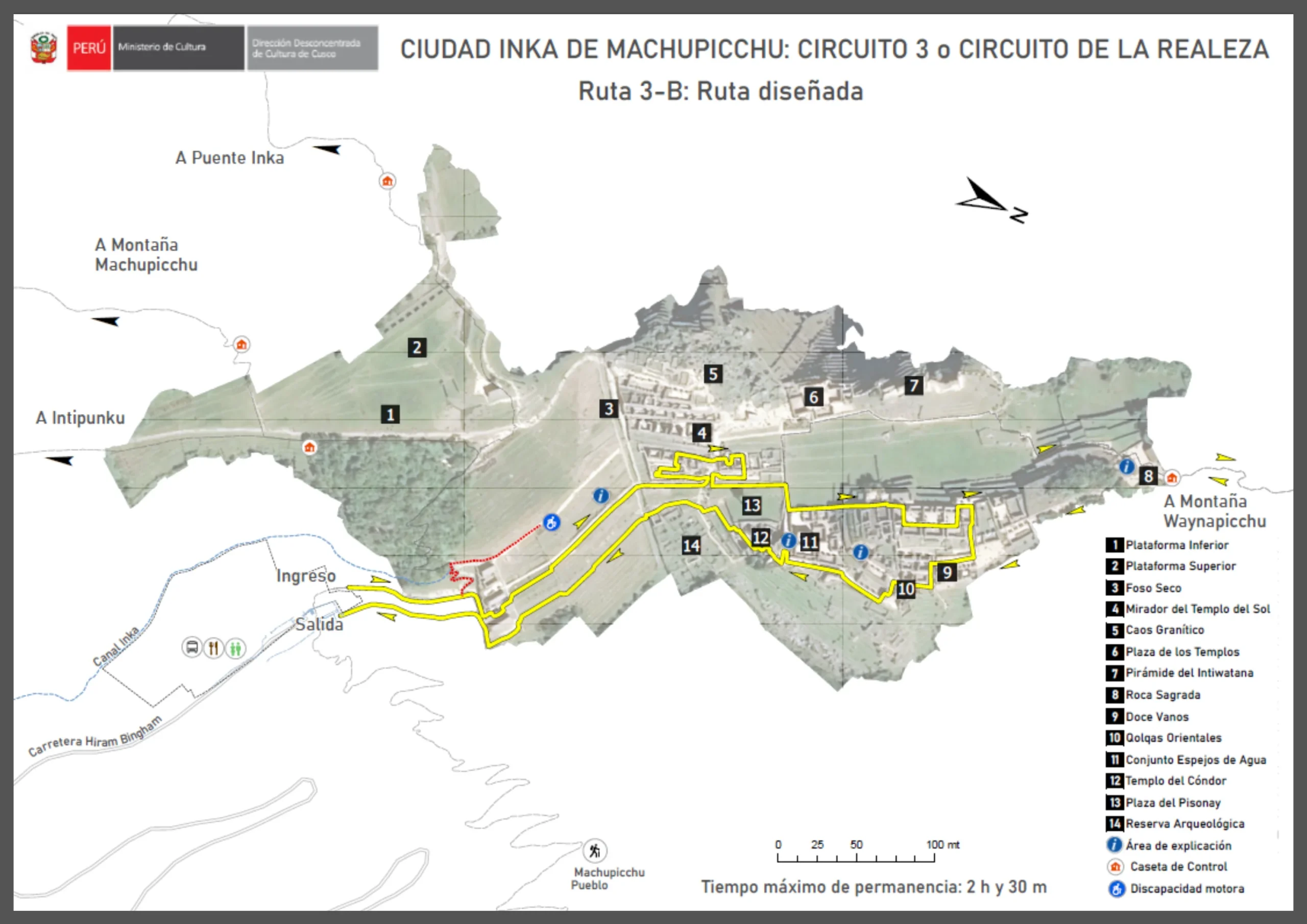 Machu Picchu Circuit 3-B map showing the designed route