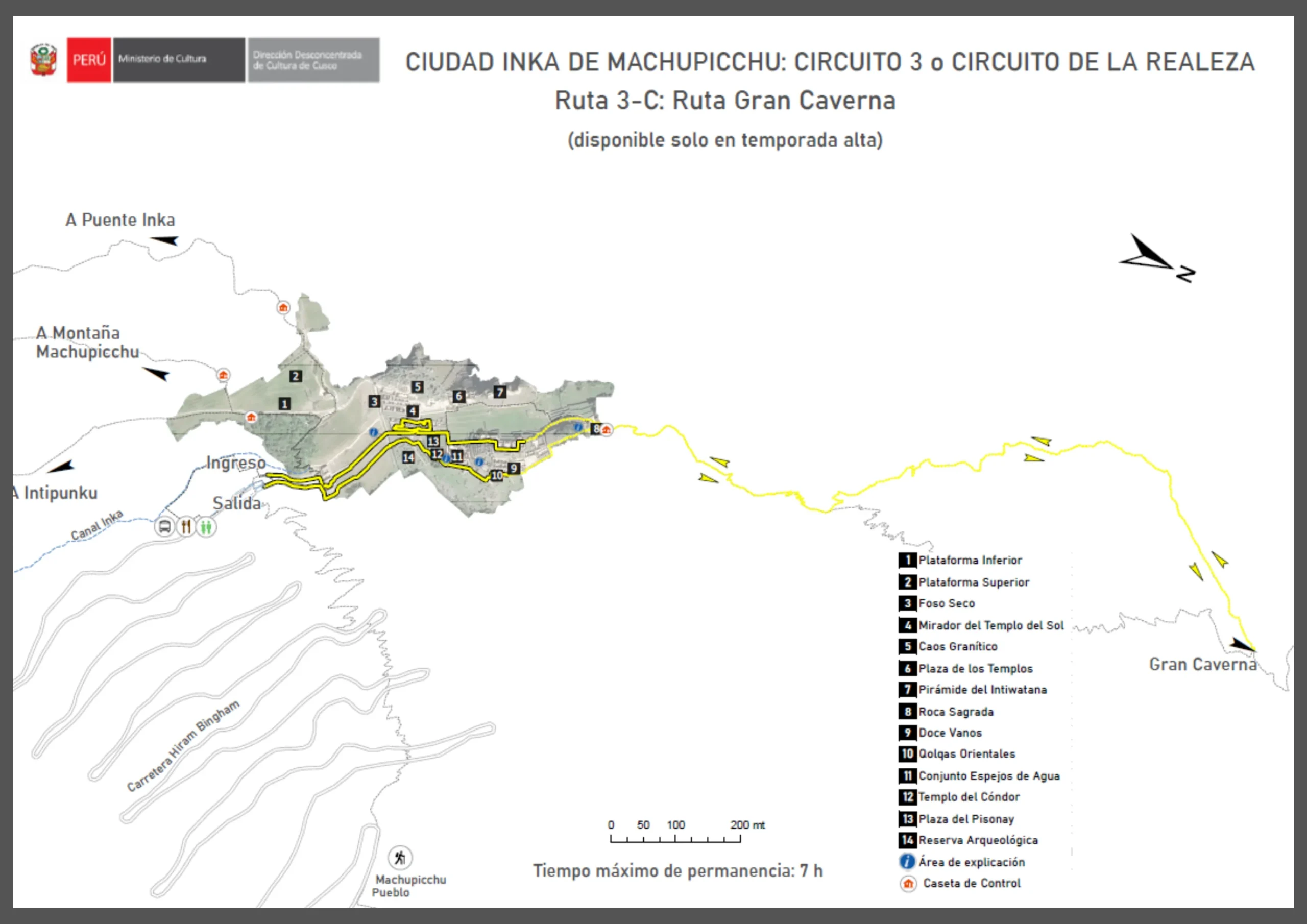Machu Picchu Circuit 3-C map showing the Great Cavern route