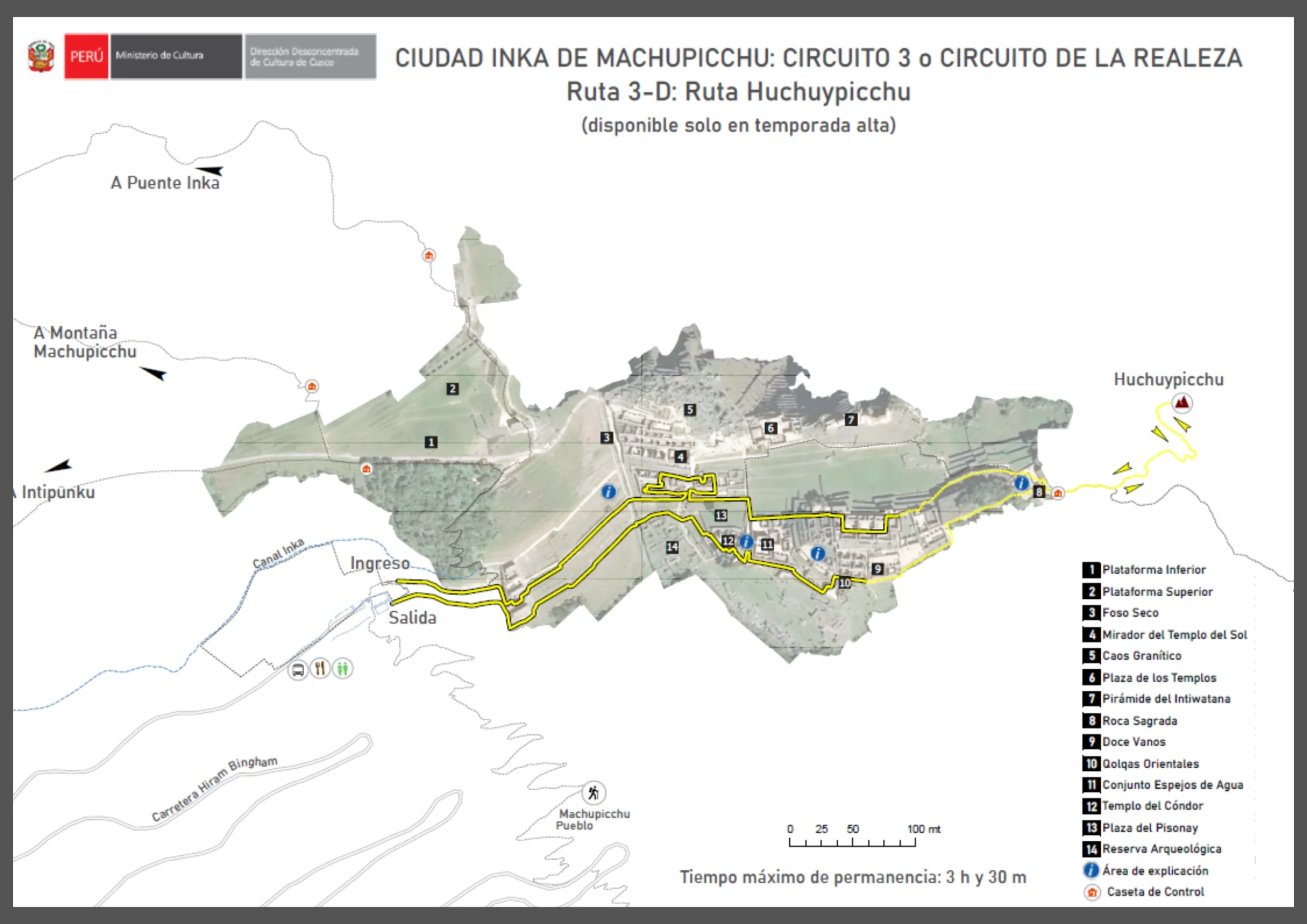 Machu Picchu Circuit 3-D map showing the Huchuy Picchu Mountain route