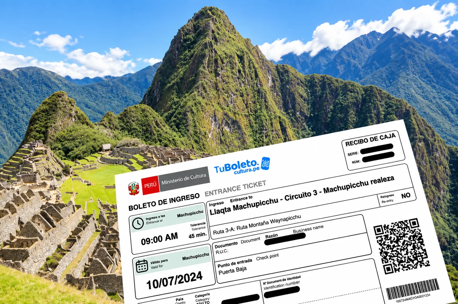 Machu Picchu entrance ticket from TuBoleto showing Circuit 3 and Waynapicchu Mountain route