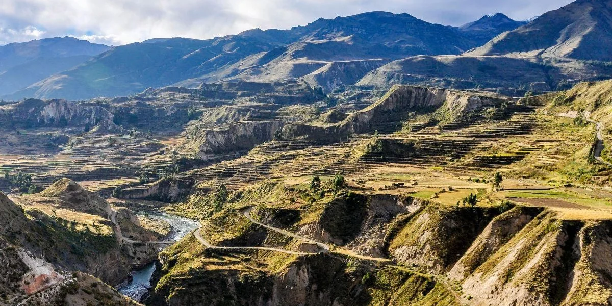Colca Valley with terraced landscapes and mountains near Arequipa Peru