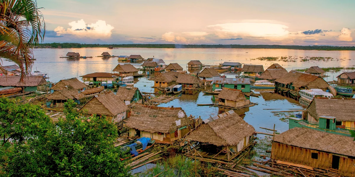 Floating village on the Amazon River near Iquitos Peru