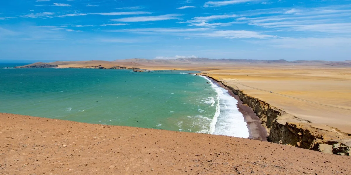 Paracas National Reserve coastline where the desert meets the Pacific Ocean in Peru